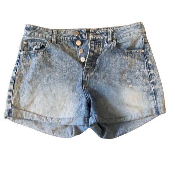 CP JEANS Vintage Style High Waist Button Fly Mom Jean Blue Denim Cuffed Shorts-5 - Picture 13 of 13